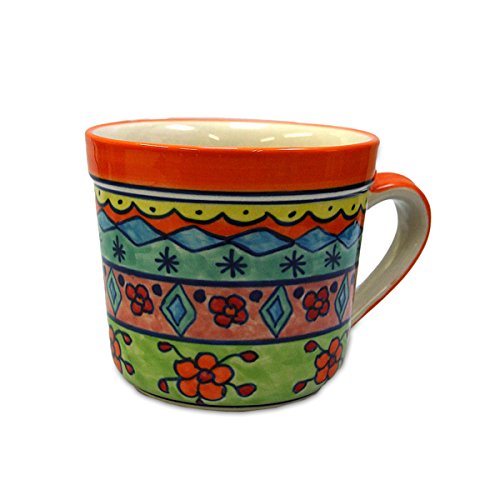 Gall&Zick XL Tasse Kaffeetasse Teetasse Geschirr Keramik Bemalt Bunt Set/2 (Orangener Rand/Henkel) von Gall&Zick