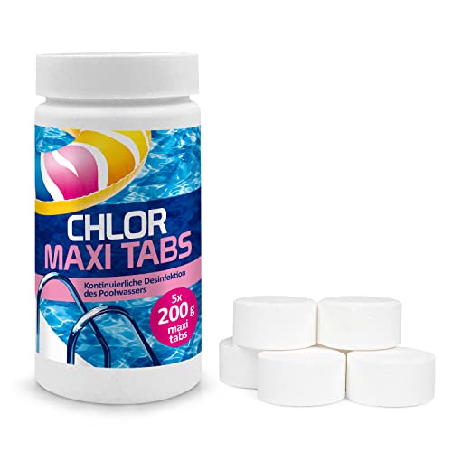 Chlortabs für Pool 200g - Langsamlöslich chlortabletten Pool - Desinfektion Chlorung Pool - Pool Chemie - Pflege für Schwimmbad - 1 kg von Gamix