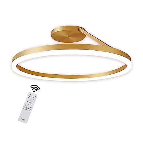 Deckenlampe LED Deckenleuchte Rund, Moderne Deckenlampe aus Metall, Wohnzimmerlampe Dimmbar mit Fernbedienung mit 1 Ringen Design aus Acryl Lampe für Schlafzimmer Büro Küche (Color : Gold, Size : 60 von GaoHX