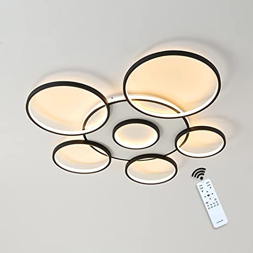 GaoHX Modern LED Deckenleuchte Wohnzimmer Dimmbar mit Fernbedienung 7-Ring Deckenleuchte 106W, Rund Deckenlampe für Wohnzimmer, Schlafzimmer, Küche, Flur, Balkon, Esszimmer, Schwarz 110cm, 3000-6000K von GaoHX