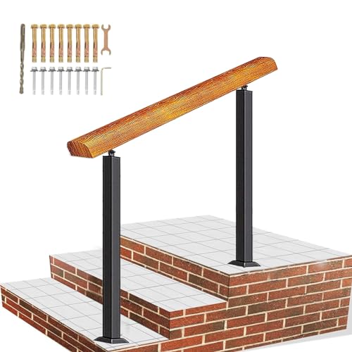 Geländer Treppengeländer-Set zur seitlichen Montage, 1–4 Stufen | Handgeländer aus Holz für Außentreppen | Terrassengeländer, schmiedeeiserner Pfosten-Übergangshandlauf für Außenstufen, Veranda (Size von Gaommini