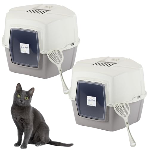 2X Große Eck Katzentoilette Katzenklo Ecke mit Deckel geschlossen XXL Ecktoilette Katzen Haubentoilette Filter Schaufel Doppelpack Sparpaket von GarPet