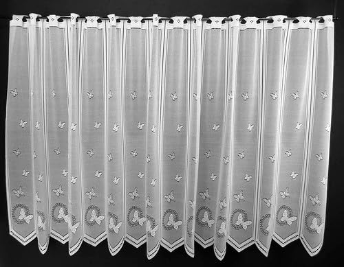 Gardinen Kranzusch Scheibengardine Schmetterlinge 90x108 cm H/B Weiß Bistrogardine Vorhang Küche 1er Pack von Gardinen Kranzusch