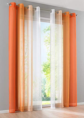 2er Pack Gardinen Vertikal Farbverlauf Druck Transparent »Modena« mit Ösen und Raffhalter, Vorhang, Dekoschal HxB 145x140 cm Orangetöne, 10000183 von Gardinenbox