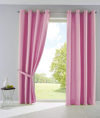 2er Set Vorhänge Blickdicht Gardinen Matt Lichtdurchlässig »Palermo« mit Ösen und Raffhalter Dekoschal HxB 245x140 cm Rosa, 10000265-2 von Gardinenbox