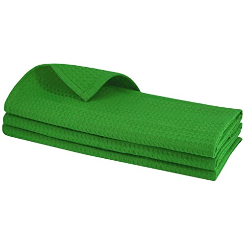 3x Geschirrtuch aus Baumwolle Waffel-Piqué in Grün Küchentuch Putztuch Lappen von Gariella