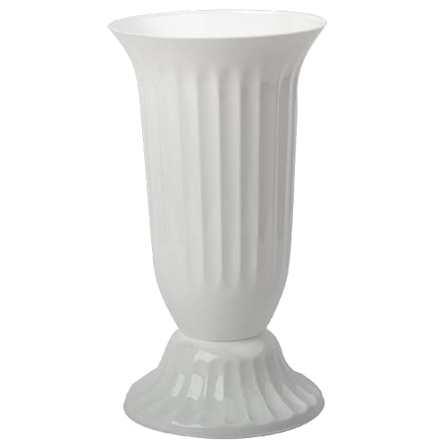 Außen Vase für Garten oder Grab in runder Form, Kunststoff mit abnehmbarem Standfuß, Verwendung im Innen- und Außenbereich Weiß 29cm von Gariella