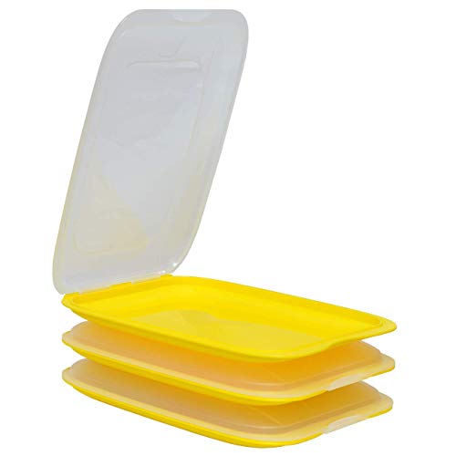 Gariella - Hochwertige stapelbare Aufschnitt-Boxen, Frischhaltedose für Aufschnitt. Wurst Behälter. Perfekte Ordnung im Kühlschrank, 3 Stück Farbe Gelb, Maße 25 x 17 x 3.3 cm von Gariella