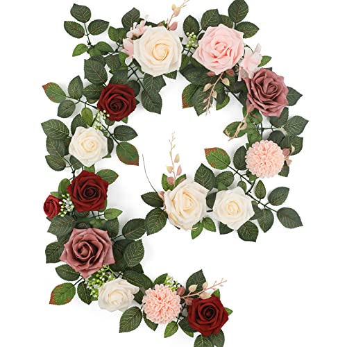 Garisey 5FT Künstliche Rose Blume Burgund gefälschte Blumen Girlande für Hochzeitszeremonie Hintergrund Bogen Blumen Tisch Mittelstücke Dekorationen von Garisey