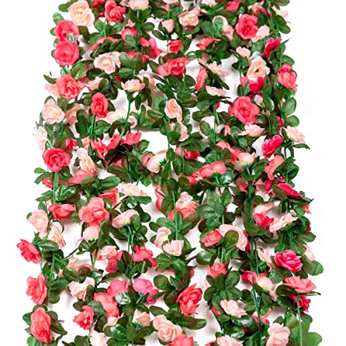 Garisey 6 Pcs 400 Feet Flower Garland Artificial Rose Vine Artificial Flowers Hanging Rose Ivy Garland for Home Hotel Party Wedding Arch Decoration (Pink and Rose Red) von Garisey