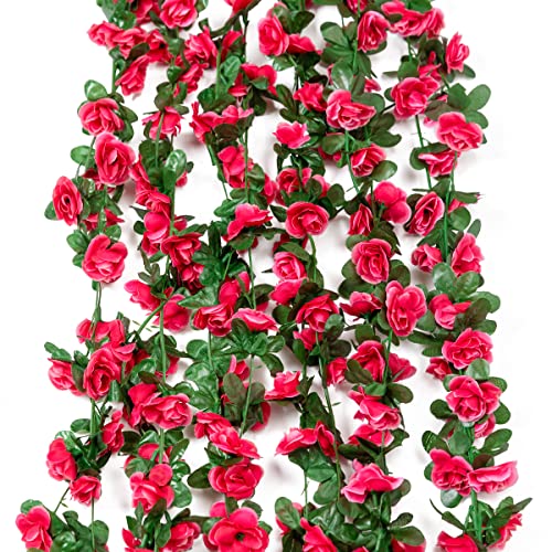 Garisey 6 Pcs 400 Feet Flower Garland Artificial Rose Vine Artificial Flowers Hanging Rose Ivy Garland for Home Hotel Party Wedding Arch Decoration (Rose Red) von Garisey