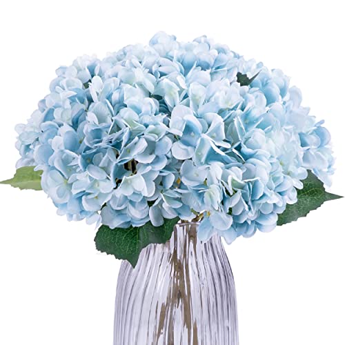 Garisey Hortensie Seide Blumen Köpfe 6 Stück Künstliche Blumen Realistische Hortensie Blumen Blumenstrauß für Hochzeit Home Party Shop Babyparty Dekoration (Blau) von Garisey