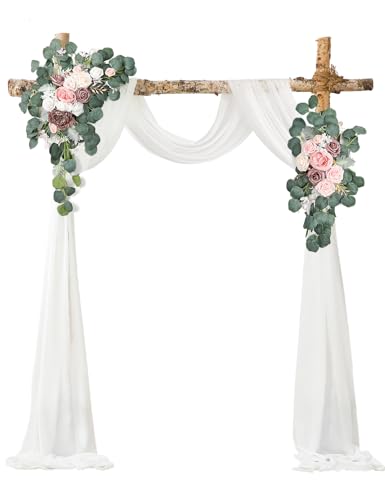Garisey Artificial Wedding Arch Flowers Kit (Pack of 3), Wedding Arch Drape Fabric Wedding Floral Garlands Flower Arrangement Swag for Ceremony and Reception Background Decoration (Champagne) von Garisey