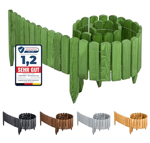 Garronda Beeteinfassung Holz Rollzaun Gartenzaun imprägniert Flexibler Rollborder Rasenkante Palisade Umzäunung für Garten Länge: 200 cm GD-0046 (Darkgrün, Höhe: 40 cm) von Garronda