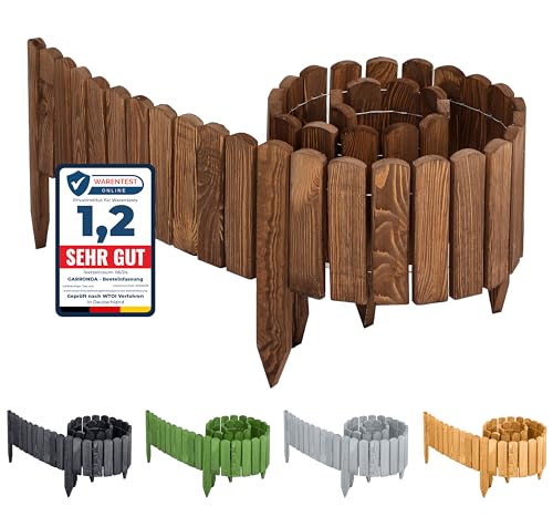 Garronda Beeteinfassung Holz Rollzaun Gartenzaun imprägniert Flexibler Rollborder Rasenkante Palisade Umzäunung für Garten Länge: 200 cm GD-0046 (Dunkelbraun, Höhe: 40 cm) von Garronda