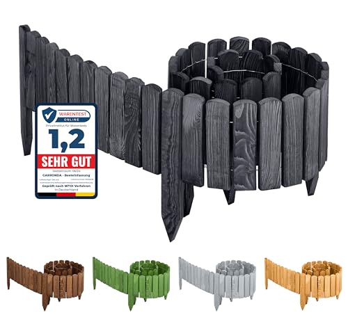 Garronda Beeteinfassung Holz Rollzaun Gartenzaun imprägniert Flexibler Rollborder Rasenkante Palisade Umzäunung für Garten Länge: 200 cm GD-0046 (Graphite, Höhe: 20 cm) von Garronda