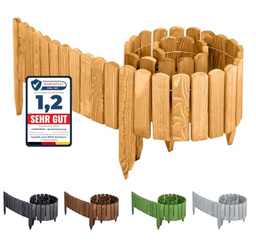 Garronda Beeteinfassung Holz Rollzaun Gartenzaun imprägniert Flexibler Rollborder Rasenkante Palisade Umzäunung für Garten Länge: 200 cm GD-0046 (Hellbraun, Höhe: 40 cm) von Garronda