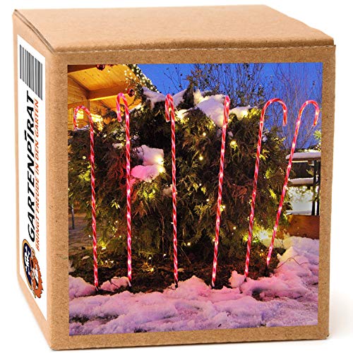 Gartenpirat 6er Set Zuckerstangenstäbe rot weiß – LED-Gartenleuchtstäbe Höhe 1m – Weihnachtsdeko außen – Timer Blink Programmen von Gartenpirat