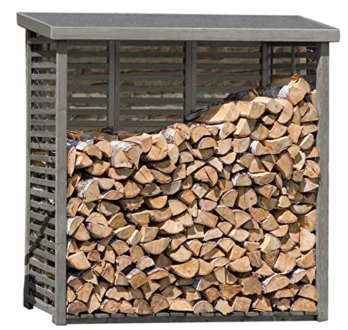 Gartenpirat Holzunterstand für Kaminholz aussen mit Rückwand – Kaminholzregal für 2 m³ Holz – 208 x 200 x 75 cm von Gartenpirat