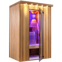 Modern ausgestattete Indoor Infrarotkabine aus Fichtenholz für Zuhause - Osiris / für 6 Personen / mit DUO Heizung von Gartentraum.de
