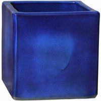 Quadratischer Blumenkübel für draußen - Steinzeug blau - Macula Azur von Gartentraum.de