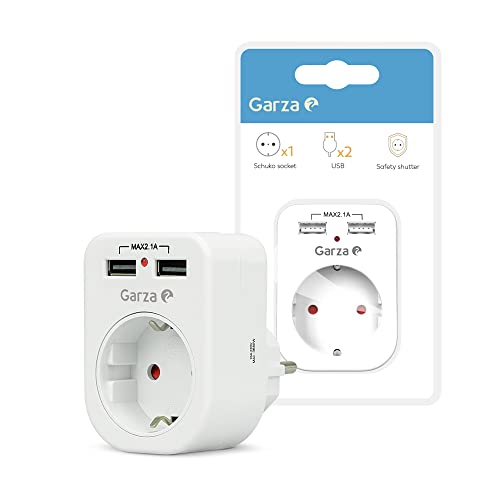 Garza 420036 Adapter 1 Schuko-Steckdose Anschlüsse, weiß, 1 Toma + 2 USB von Garza