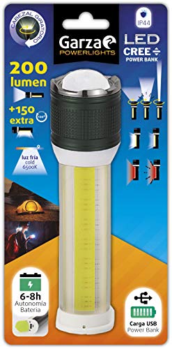 Garza - LED-Taschenlampe aus Aluminium mit drehbarem Kopf für Fokus, Akku bis zu 8 Stunden Kaltlicht 6500 K an der Seite 150 LM und vorne 200 LM. IP44, schwarz, S von Garza