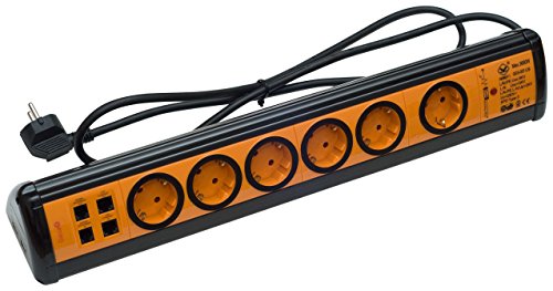 Garza 420014 Power-Mehrfachsteckdose 6 Schuko-Steckdosen + 2 USB + 2 RJ11 + 2 RJ45, Kabel 1,5 mm x 1,4 m, orange, 6 Tomas von Garza