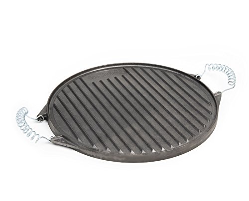 32 cm runde Grillplatte aus Gusseisen mit abnehmbaren Federstahlgriffen (geeignet für Gasgrill, Backofen, Gasherd, Campingkocher, Gaskocher) -Gussgrillplatte von Gas-Shop-24