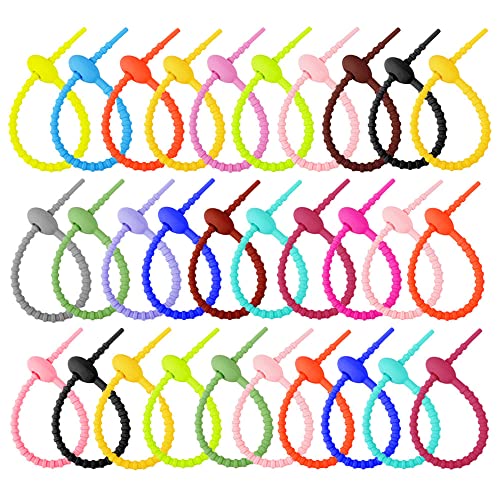 Gativs Colorful-Silikon Krawatten 30 Stück Rouladen Silikonbänder Silikon Kabelbinder Bunte Silikon-Spiralbinder WiederverwendbareBrot-Krawatte Silikon Krawatten Tasche Clip Silikonkabelbindern von Gativs
