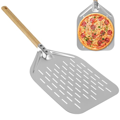 Pizzaschaufel, perforiert, Pizzaschaufel, 39,5 x 30 cm, Pizzaschaufel, perforiert, Kombination aus Aluminiumlegierung, hohe Temperaturbeständigkeit, zum Verschieben von Pizza, Kuchen, Backwaren von Gatphy