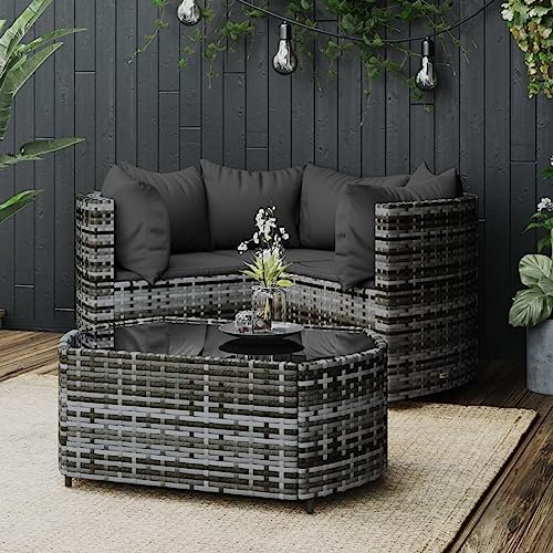 Gecheer 4-TLG. Garten Lounge Sofa Balkonmöbel Sitzgruppe Gartenmöbel Sitzgarnitur Gartenset Gartensofa Ecksofa Couchtisch Poly Rattan Grau von Gecheer