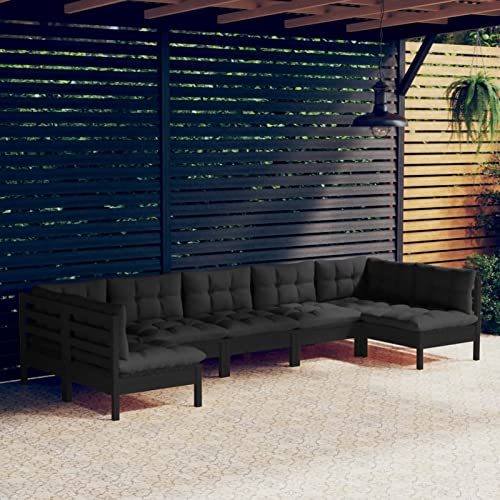 Gecheer 7-TLG. Lounge Gartenmöbel Set Garten Sitzgruppe Garten Lounge Holz Terrassen Lounge Set Garten Lounge Set mit Kissen Schwarz Massivholz Kiefer von Gecheer