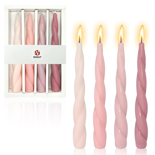 Gedengni Kerzenständer Spirale Kegel Kerzen 7.5 Zoll Spirale Kerzenständer 4 Stück Ohne Duft Kerzen Farbige Kerze Sticks Twisted Abendessen Kerzen für Home Decor Urlaub Hochzeiten（Farbverlaufspulver von Gedengni