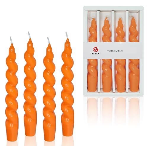 Gedengni Stabkerzen Orange-1.8×19CM Spiralkerzen Set- 4er Pack, 6 Stunden Brenndauer, rauchfreier Abbrand (Orange) von Gedengni