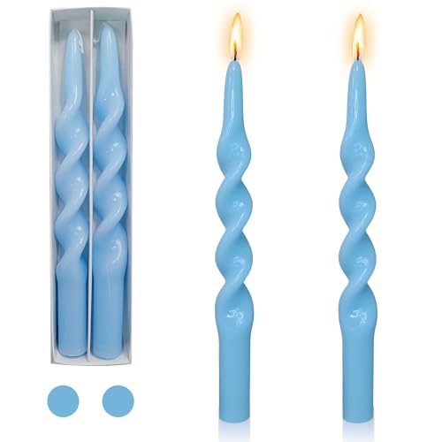 Blaue Kerzenständer, spiralförmige Spitzkerze – Set mit 2 gedrehten Kerzenständern, 25,4 cm lang, spitz zulaufende Kerzen, ohne Duft, für Heimdekoration, Urlaub, Hochzeit, Party (1D-Blau) von Gedengni