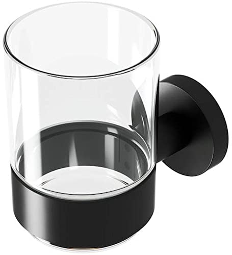 Geesa Nemox Becherhalter, Zahnputzbecher aus Glas, Halter aus Edelstahl, Farbe: Schwarz, 66 x 98 x 102 mm von Geesa