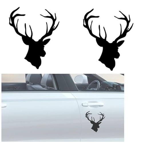 Auto-Aufkleber, modisch, Cool Deer Head Vinyl, Kreativ Hirsch Aufkleber Wald Geweih Cervus Rotwild Jagd Buck Deer Auto Aufkleber (2 SET) von Gehanico