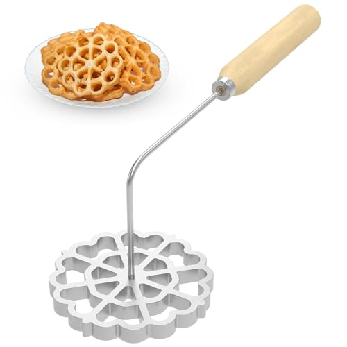 Gehanico Bunuelos Form mit Holzgriff Aluminium-Bunuelos-Keksform abnehmbarer Rosettenmacher Rosetten-Timbale-Eisen-Set Achappam-Form für Küche Backen Kochen (Blumengriff) von Gehanico