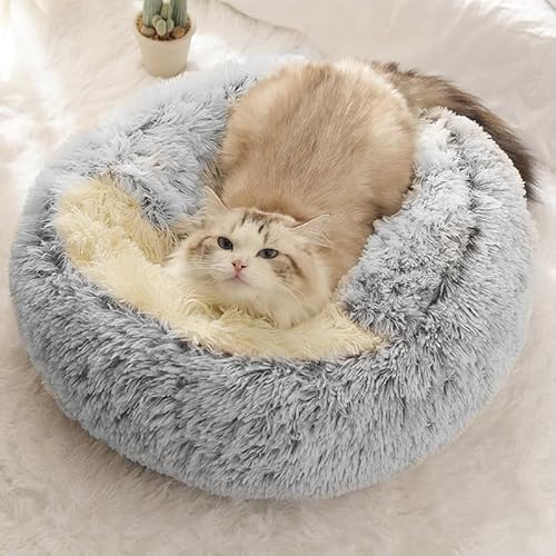 Gehanico Katzenbett für Indoor-Katzen, große Höhle, Hundebett, Donut-Kuschelnest, warmes weiches Plüsch-Hunde-Katzenkissen mit gemütlichem Schwamm, rutschfester Unterseite, Katzennest, Pod, von Gehanico