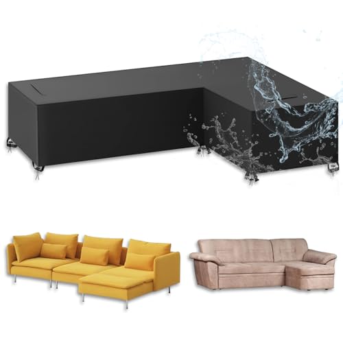 Abdeckung für Gartenmöbel L-Form, Schutzhülle für Loungemöbel L Form Lounge Abdeckung (Linke Lang-Rechte Kurz) Wasserdicht, 420D Oxford Sofa Abdeckung für Lounge Sofa, Ecksofa - 270 x 210 x 90/65cm von GelldG