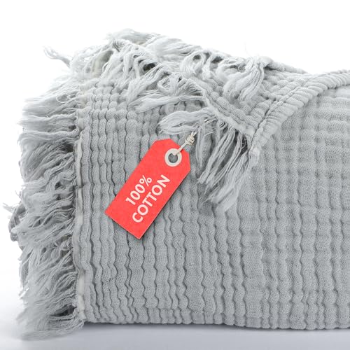 Baumwoll-Musselin-Decke, 4-lagig, dunkelgrau, Decken für Erwachsene, 59 x 83 cm, groß, leicht, weich, atmungsaktiv, Überwurfdecke von Generic