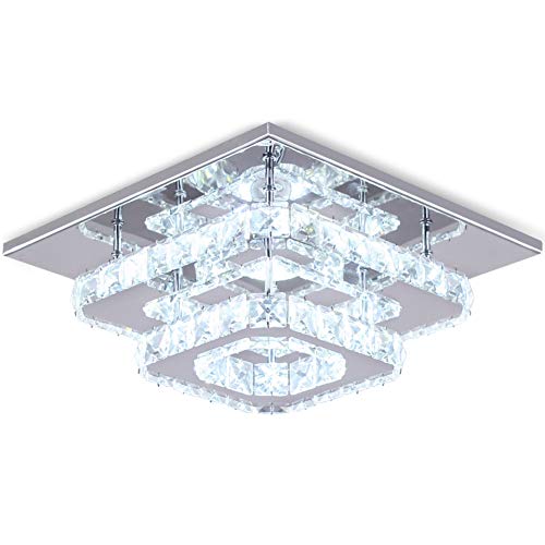 Kristall LED Deckenleuchte Kristalllampe K9 Edelstahl Moderne Unterputzleuchte Quadratische Glanz Deckenleuchte für Esszimmer Wohnzimmer Schlafzimmer (Kaltes Weiß) von Finktonglan