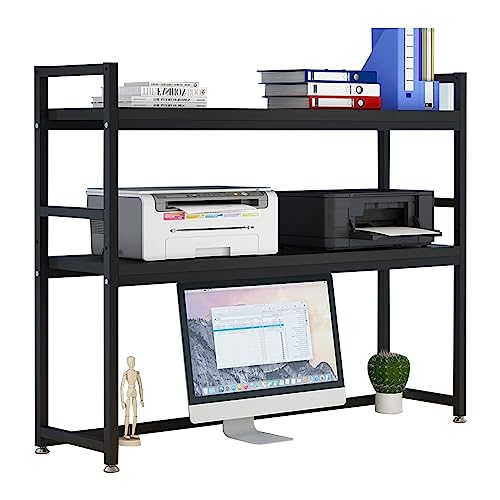 Desktop-Bücherregal – Desktop-Bücherregal, 2-stufiges Desktop-Bücherregal für Computertisch, Druckerständer aus Holz und Metall, Zubehör, Organizer, Aufbewahrung von Generic
