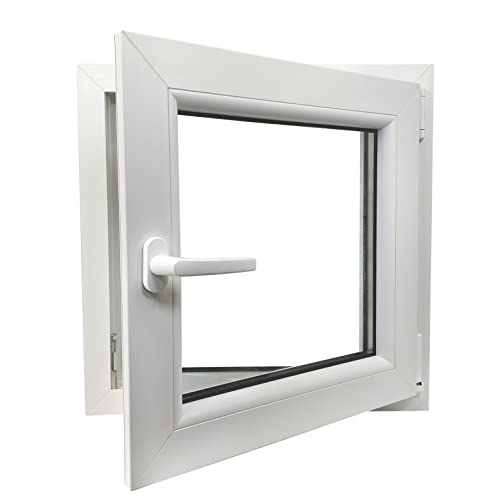 ECOPROF Kellerfenster | Langlebiges Kunststoff-Fenster | Maße 60x60 cm (600x600 mm) | Dreh-Kipp Fenster DIN Rechts | Farbe: Weiss | 70mm Profil von ECOPROF.eu