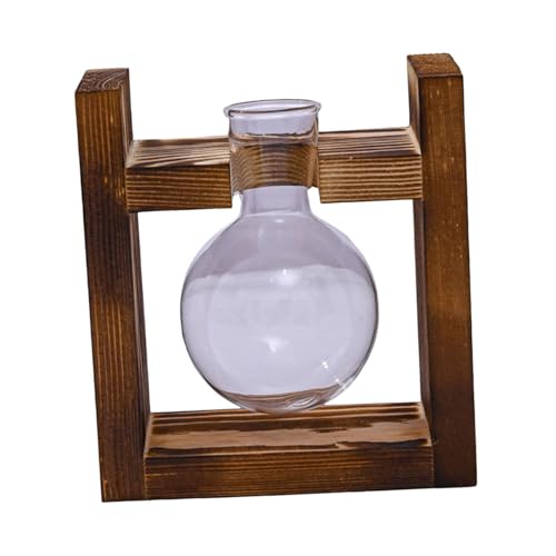Generic Terrarium-Pflanzgefäß aus Glas mit Holzständer, Vase in Glühbirnenform, handgefertigter Pflanzenhalter mit Holzrahmen für die Fensterbank, vielseitig, 12x5.7x13cm von Generic