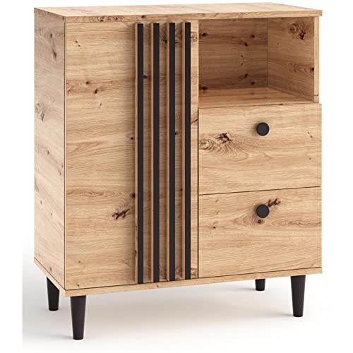 MargaretHadas24 Sideboard Kommode Laura IV Eiche Holz in Natur Schwarz Wohnzimmerschrank (Eiche Artisan und schwarz) von MargaretHome24