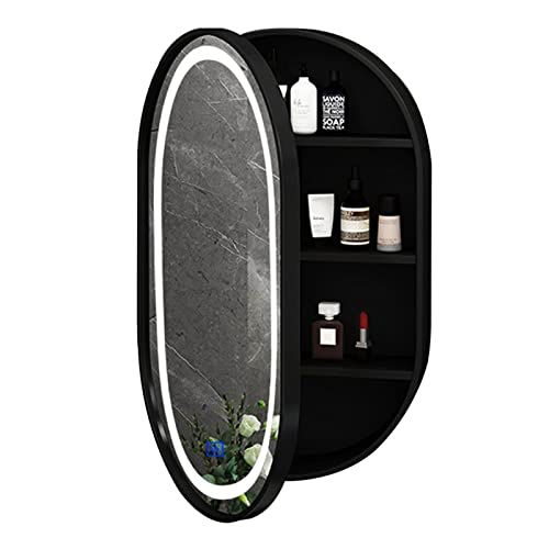 Mirror Cabinet Oval Badezimmer Spiegel - Kabinett- Wand Montiert Holz Medizin Schrank Mit Licht - Trocknungsanlagen & Storage - Eitelkeit-Spiegel von Generic