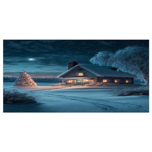 Weihnachten verschneite Nacht Garage Banner | Festliches Winter-Cottage-Design | Ideale Dekoration für Feiertage Veranstaltungen | Langlebig | Einfache Installation NXa350 (B, One Size) von Generic