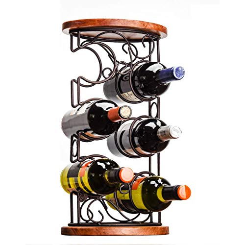 Weinregal, Flaschenhalter, handgefertigtes Weinregal aus Metall und Holz, Weinlagerregal mit 6 Flaschenhaltern, perfekt für Weinliebhaber und Gäste von Generic